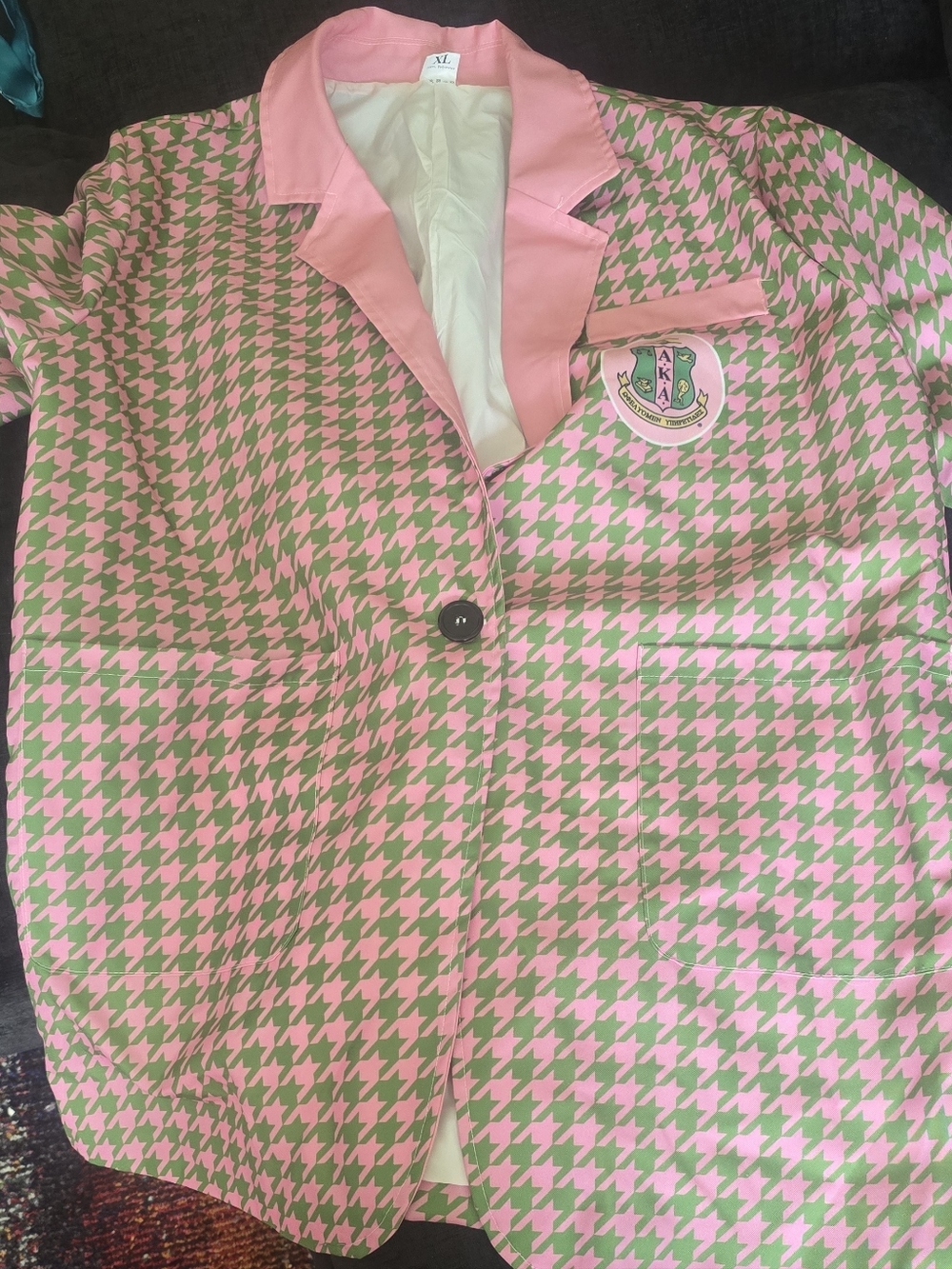AKA Pink & Green Houndstooth Blazer with Crest
